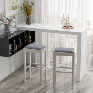 2 Pieces 31 Inch Upholstered Bar Stool Set with Solid Rubber Wood Frame and Footres-White