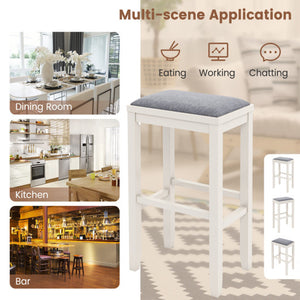 2 Pieces 31 Inch Upholstered Bar Stool Set with Solid Rubber Wood Frame and Footres-White
