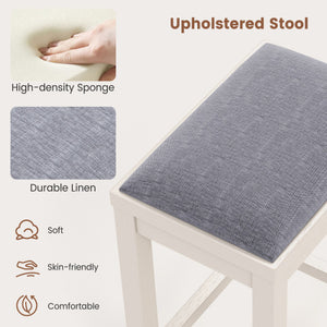 2 Pieces 31 Inch Upholstered Bar Stool Set with Solid Rubber Wood Frame and Footres-White