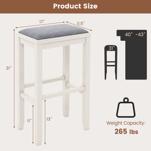 2 Pieces 31 Inch Upholstered Bar Stool Set with Solid Rubber Wood Frame and Footres-White