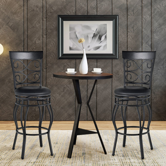 Set of 2 30 Inch Bar Stool with Backrest and Footrest-Black
