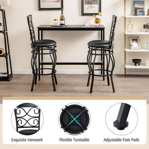 Set of 2 30 Inch Bar Stool with Backrest and Footrest-Black