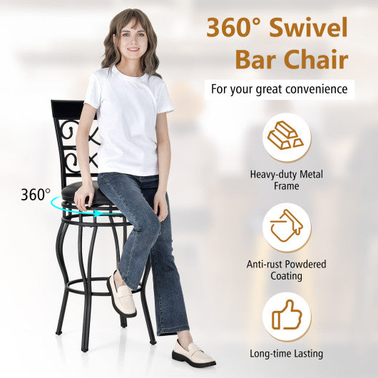 Set of 2 30 Inch Bar Stool with Backrest and Footrest-Black