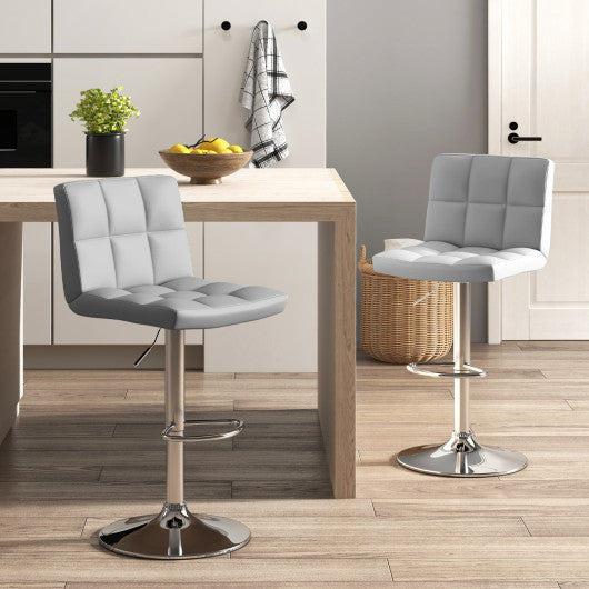 Set of 2 Square Swivel Adjustable Bar Stools with Back and Footrest-Gray