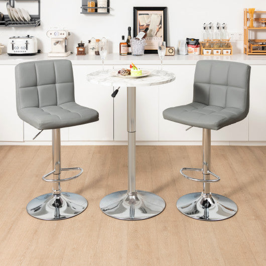 Set of 2 Square Swivel Adjustable Bar Stools with Back and Footrest-Gray