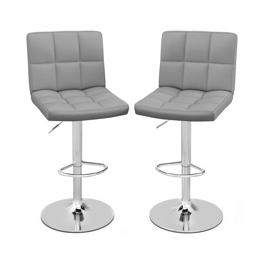 Set of 2 Square Swivel Adjustable Bar Stools with Back and Footrest-Gray