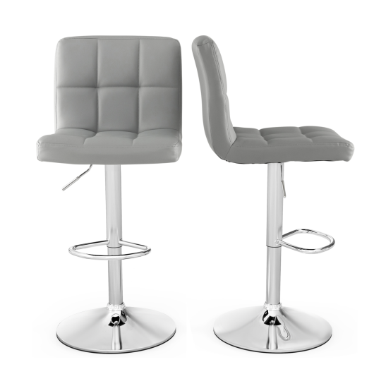 Set of 2 Square Swivel Adjustable Bar Stools with Back and Footrest-Gray