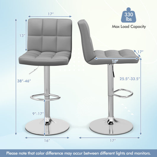 Set of 2 Square Swivel Adjustable Bar Stools with Back and Footrest-Gray