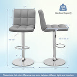 Set of 2 Square Swivel Adjustable Bar Stools with Back and Footrest-Gray