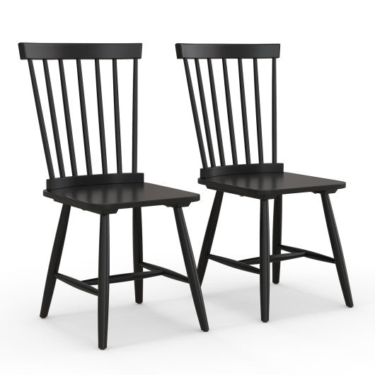Set of 2 Windsor Dining Chairs with High Spindle Back-Black