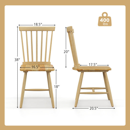 Set of 2 Windsor Dining Chairs with High Spindle Back-Natural