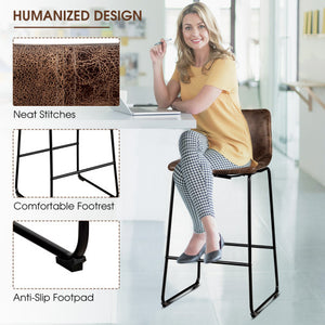 Set of 2 Bar Stool Faux Suede Upholstered Chairs-Brown