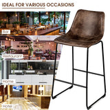 Set of 2 Bar Stool Faux Suede Upholstered Chairs-Brown