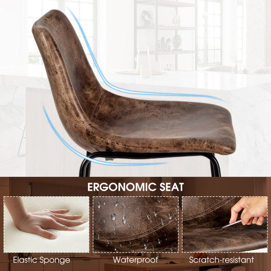 Set of 2 Bar Stool Faux Suede Upholstered Chairs-Brown