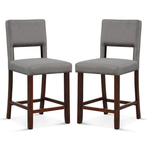 2 Piece Bar Chair Set with Hollowed Back and Rubber Wood Legs-Gray