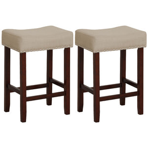 Set of 2 24 Inch Bar Stool with Curved Seat Cushions-Beige