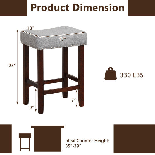 Set of 2 25 Inch Bar Stool with Curved Seat Cushions-Gray