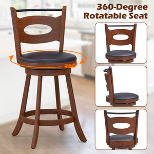 2 Pieces 24/29 inch Swivel Bar Stools with Curved Backrest and Seat Cushions-24 inches