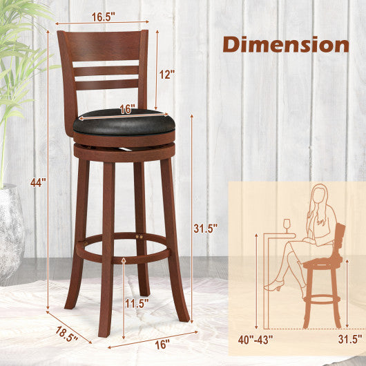 Set of 2 360 ° Bar Stools with PU Upholstered Seats-Brown