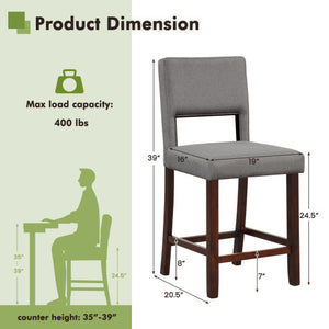 2 Piece Bar Chair Set with Hollowed Back and Rubber Wood Legs-Gray