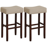 2 Set of 29 Inch Height Upholstered Bar Stool with Solid Rubber Wood Legs and Footrest-Beige