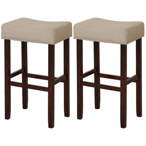 2 Set of 29 Inch Height Upholstered Bar Stool with Solid Rubber Wood Legs and Footrest-Beige