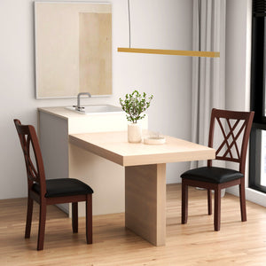 Set of 2 Dining Chair with Backrest and Padded Seat-Brown