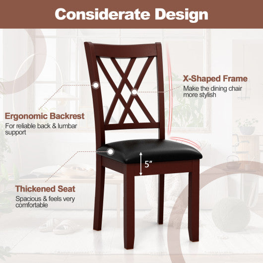 Set of 2 Dining Chair with Backrest and Padded Seat-Brown
