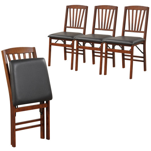 Set of 2 Folding Chairs with Padded Seat and Rubber Wood Frame-Brown