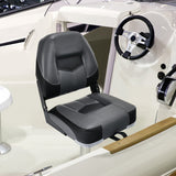 Set of 2 Folding Low Back Fishing Boat Seats with Stainless Steel Screws-Black