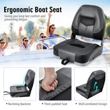 Set of 2 Folding Low Back Fishing Boat Seats with Stainless Steel Screws-Black