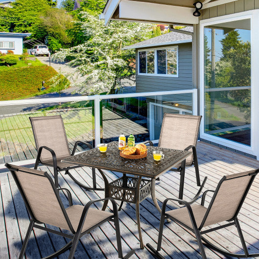 Set of 2 Heavy-Duty Metal Patio Rocking Chair with Breathable Seat Fabric-Brown