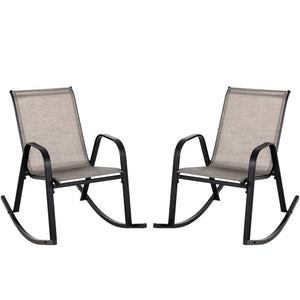 Set of 2 Heavy-Duty Metal Patio Rocking Chair with Breathable Seat Fabric-Brown