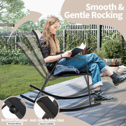 Set of 2 Heavy-Duty Metal Patio Rocking Chair with Breathable Seat Fabric-Brown