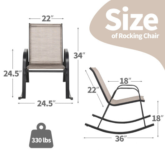 Set of 2 Heavy-Duty Metal Patio Rocking Chair with Breathable Seat Fabric-Brown