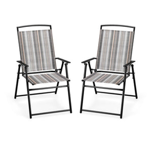 Set of 2 Patio Folding Sling Chairs Space-saving Dining Chair-Gray