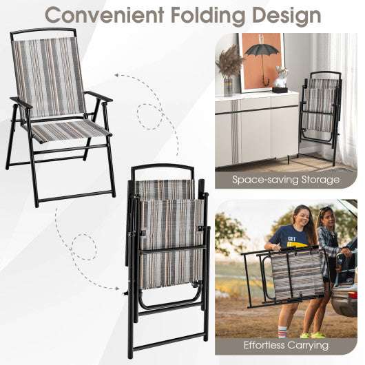 Set of 2 Patio Folding Sling Chairs Space-saving Dining Chair-Gray