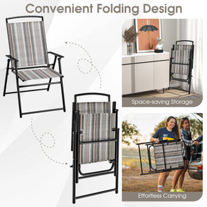 Set of 2 Patio Folding Sling Chairs Space-saving Dining Chair-Gray