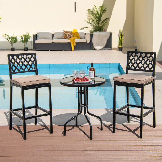 Set of 2 Patio Bar Chairs with Detachable Cushion and Footrest-Argyle Pattern