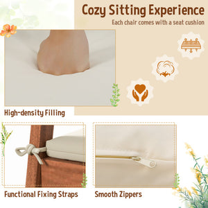 Set of 2 Patio Solid Wood Dining Chairs with Cushions and Slatted Seat