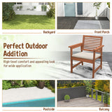 Set of 2 Patio Solid Wood Dining Chairs with Cushions and Slatted Seat