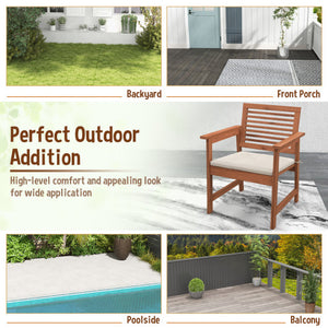 Set of 2 Patio Solid Wood Dining Chairs with Cushions and Slatted Seat