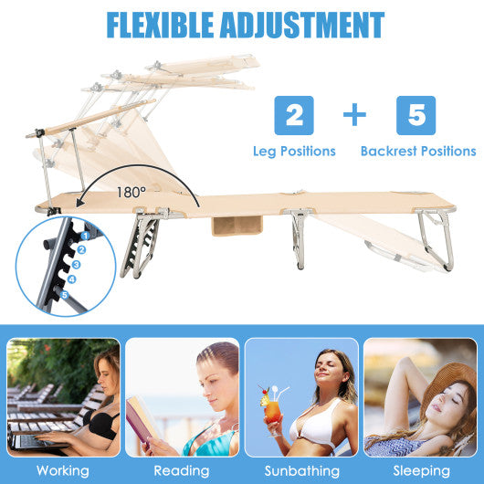 Set of 2 Portable Reclining Chair with 5 Adjustable Positions-Beige