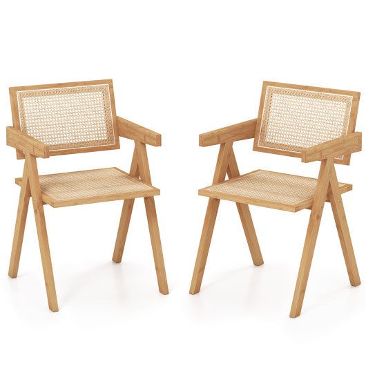 Set of 2 Rattan Accent Chairs with Natural Bamboo Frame-Natural