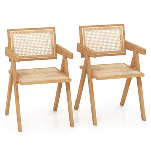 Set of 2 Rattan Accent Chairs with Natural Bamboo Frame-Natural