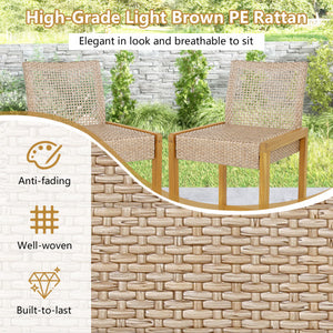 Set of 2 Rattan Patio Wood Barstools Dining Chairs with Backrest-Set of 2