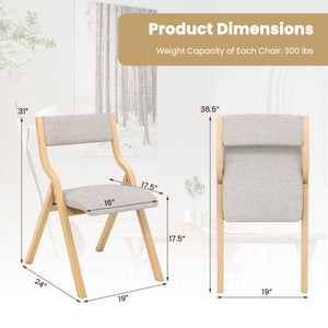 Set of 2 Wooden Folding Dining Chair with Linen Fabric Padded Seat and Backrest-Natural