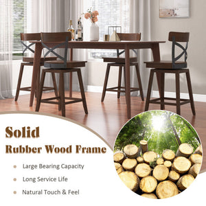 Set of 2 Wooden Swivel Bar Stools with Open X Back and Footrest-24 inches