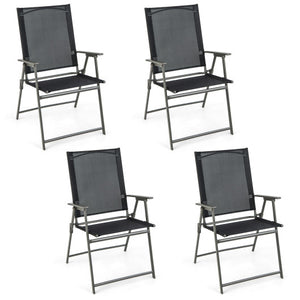 Set of 4 Patio Folding Chair Set with Rustproof Metal Frame-Black
