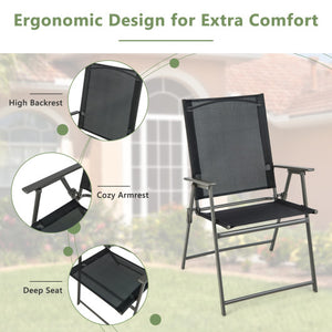 Set of 4 Patio Folding Chair Set with Rustproof Metal Frame-Black